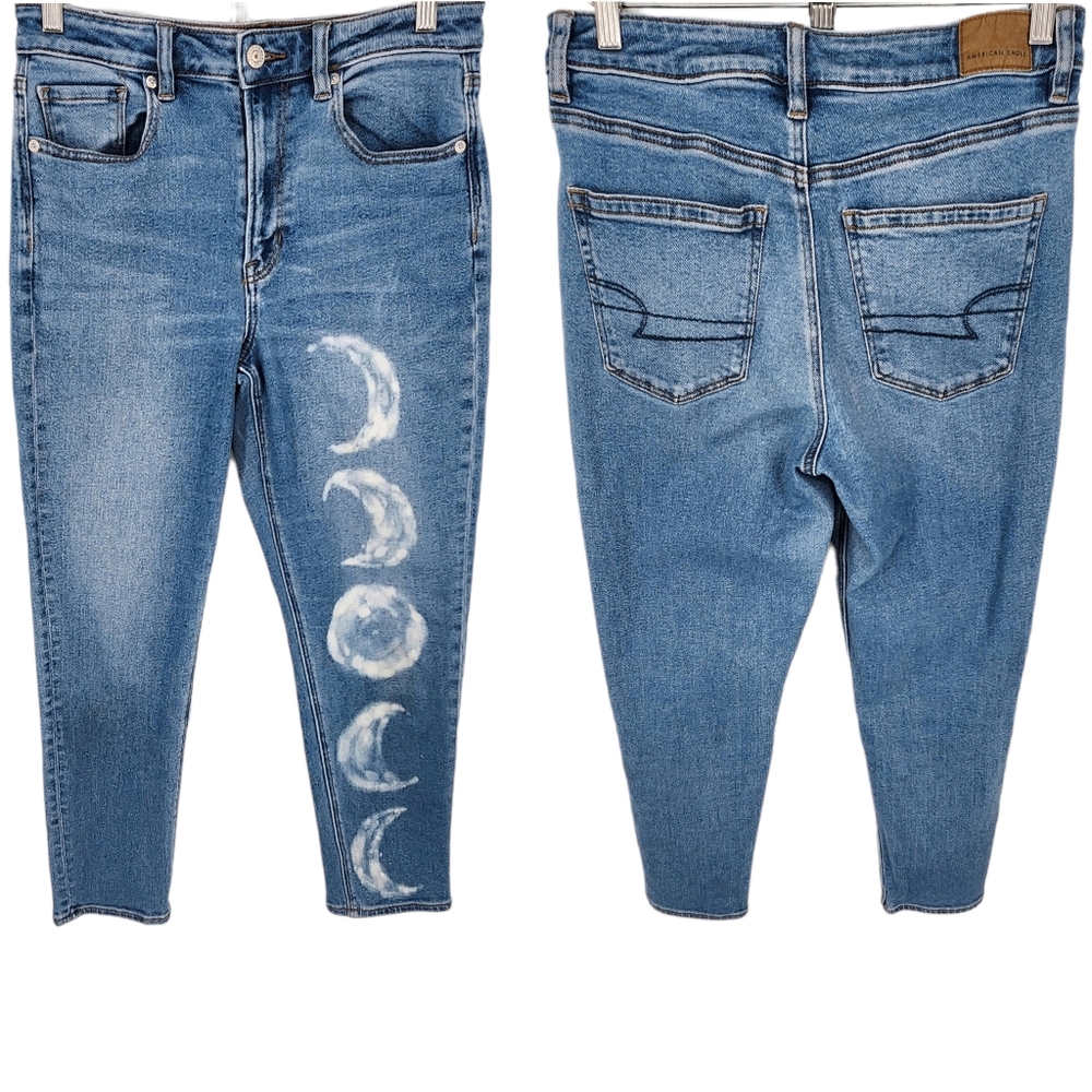 American Eagle Stretch High Rise Mom Jean Bleached Moon Phase 6 Regular